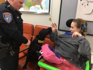 Madison getting to know our local K-9, Charlie.